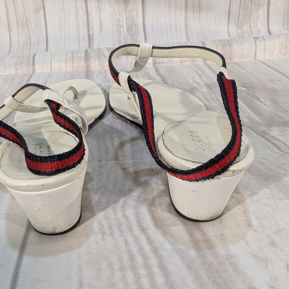 Gucci Women's White Sylvie Web Accent Leather T-Strap Sandals - Picture 4 of 9